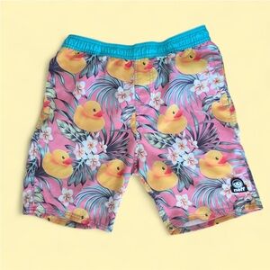 Neff Tropical Rubber Ducky Board Shorts with Turquoise Accents L